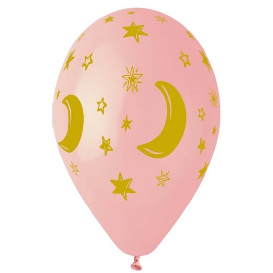 12″ Μπαλόνι Μισοφέγγαρο & αστέρια ροζ