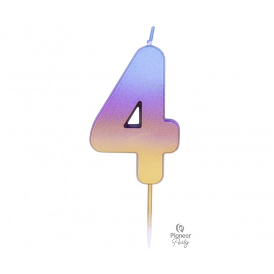  Κερί Νούμερο "4" Rainbow Ombre / 6.7 εκ