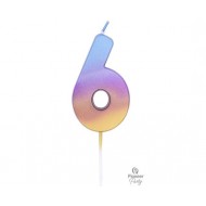  Κερί Νούμερο "6" Rainbow Ombre / 6.7 εκ
