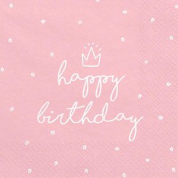 Χαρτοπετσέτες Μεγάλες Ροζ Happy Birthday (20 τεμ)
