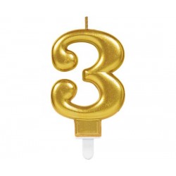  Κερί Χρυσό "3" Sparkling Celebrations Gold / 8 εκ υψός