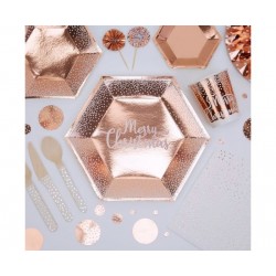 Πιάτα Μεγάλα Merry Christmas Ροζ Χρυσό με Λευκά Πουα /8 τεμ Rose Gold