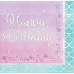 Χαρτοπετσέτες Μεγάλες "Mermaid Shine H/Bday" (16 τεμάχια)