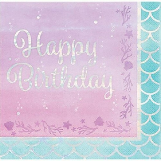 Χαρτοπετσέτες Μεγάλες "Mermaid Shine H/Bday" (16 τεμάχια)