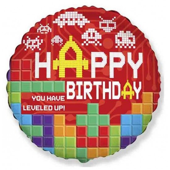  18″ Μπαλόνι Happy Birthday Level Up