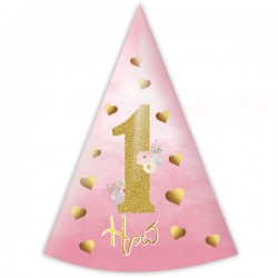  Καπελάκια “1st Birthday” ροζ & χρυσό (8 τεμ)