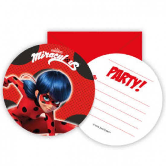  Προσκλήσεις πάρτυ με Φάκελο Miraculous Ladybug (6 τεμ)