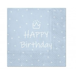 Χαρτοπετσέτες Μεγάλες Happy Birthday κορωνίτσα γαλάζια (20 τεμ)