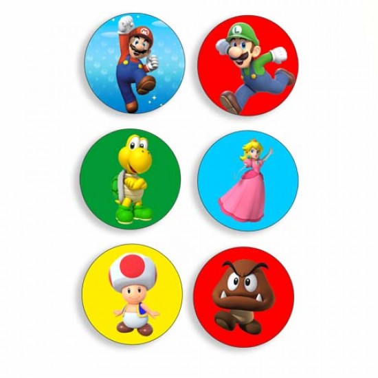  Ξύλινες Κονκάρδες Super Mario (6 τεμ)