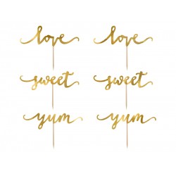 Toppers Για Cupcake Χρυσά Love-Sweet-Yum (6 τεμ)