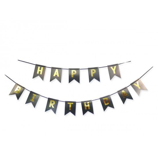 Διακοσμητικό μπάνερ μαύρο “Happy birthday”