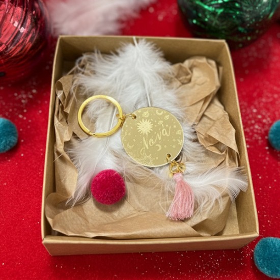 Χριστουγεννιάτικο Γούρι Mπρελόκ για Νονά – “Χρυσό Plexi Με Χάραξη”