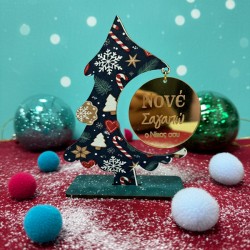 Χριστουγεννιάτικο Γούρι για Νονό – “Κρεμαστό Χρυσό Plexi Σε Ξύλινο Δεντράκι”