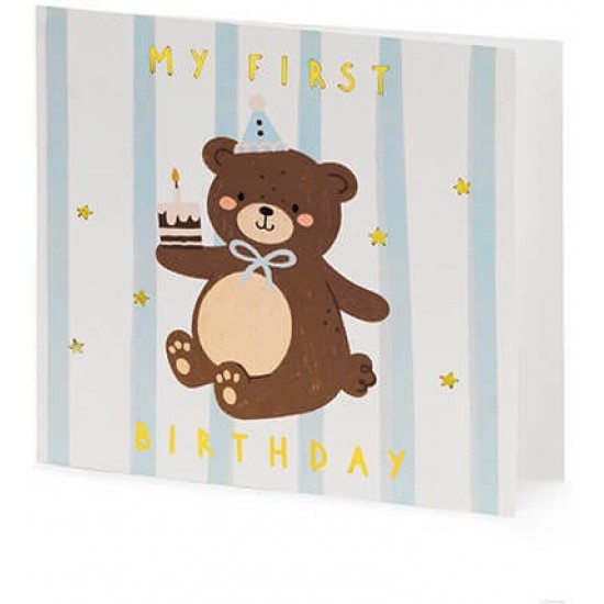 Ευχετήρια Κάρτα 1st Birthday Boy Αρκουδάκι Ευχετήρια Κάρτα 1st Birthday Boy Αρκουδάκι