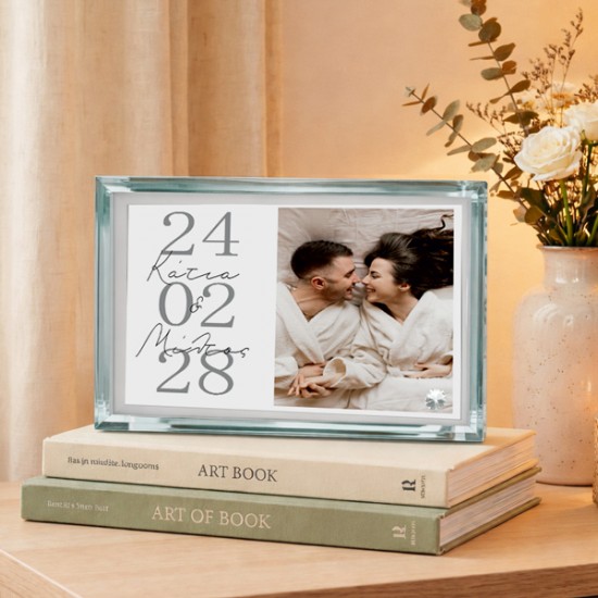 Γυάλινη κορνίζα με εφέ καθρέπτη ζευγάρι με φωτογραφία