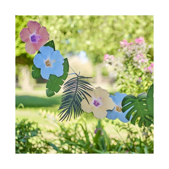 Γιρλάντα Hawaiian Palm Leaf and Hibiscus Flower Tropical Party / 2 μ Γιρλάντα Hawaiian Palm Leaf and Hibiscus Flower Tropical Party / 2 μ