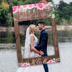 Κάδρο Photo Booth Γάμου Ροζ Τριαντάφυλλα