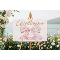 Καμβάς Βάπτισης Welcome – Ροζ Φιόγκος