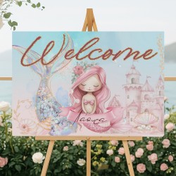 Καμβάς Βάπτισης Welcome – Ροζ Γοργόνα