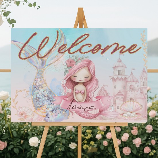 Καμβάς Βάπτισης Welcome – Ροζ Γοργόνα Καμβάς Βάπτισης Welcome – Ροζ Γοργόνα