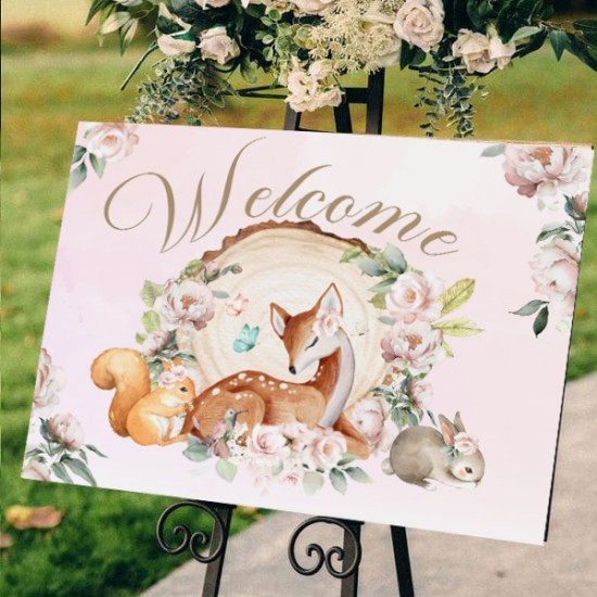 Καμβάς Βάπτισης Welcome – Ελαφάκι Φλοράλ