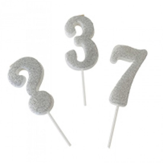 Κερί Αριθμός Ασημί glitter 11cm x Κερί Αριθμός Ασημί glitter 11cm x