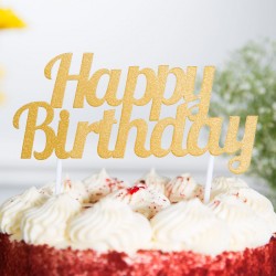 Topper Χρυσό Happy Birthday Glitter 