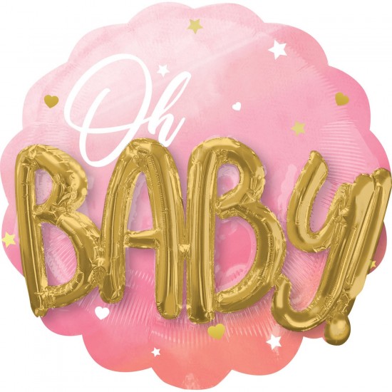  30″ Μπαλόνι γέννησης Oh Baby 3D ombre ροζ