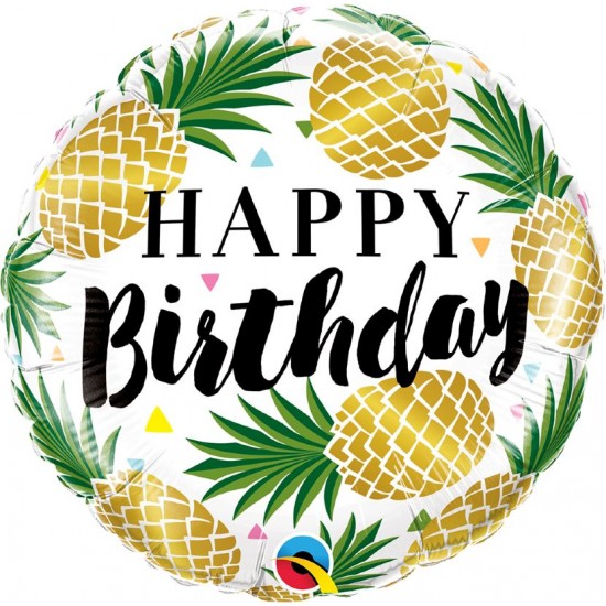 Μπαλόνι Foil 18” Happy Birthday Χρυσοί Ανανάδες Μπαλόνι Foil 18” Happy Birthday Χρυσοί Ανανάδες