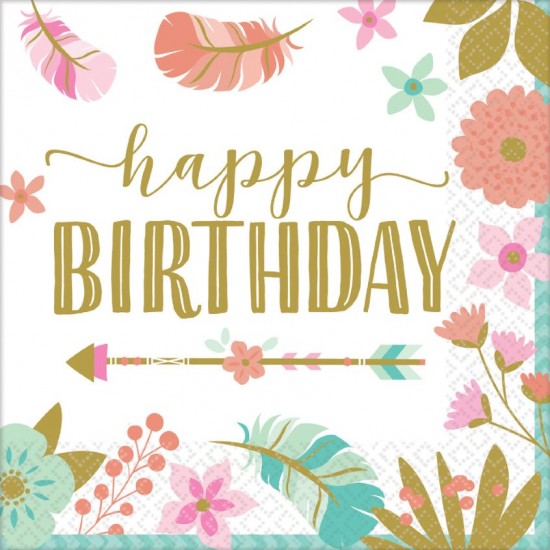 Χαρτοπετσέτες Μεγάλες Boho Birthday Girl (16 τεμ) Χαρτοπετσέτες Μεγάλες Boho Birthday Girl (16 τεμ)