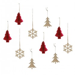 Ξύλινα Στολίδια Red Christmas (10 τεμ)