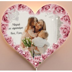 Ξύλινο Φωτιστικό καρδιά – Μαμά Roses