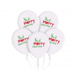 Λάτεξ Mπαλόνια Άσπρα Merry Christmas Ταρανδάκι (5 τεμ)