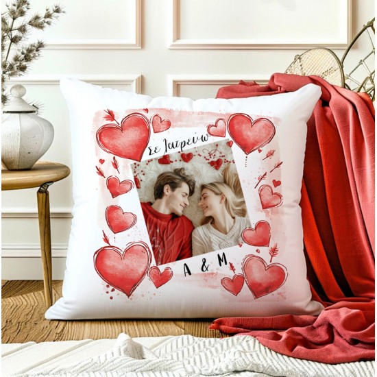 Μαξιλάρι Αγίου Βαλεντίνου με Φωτογραφία – Καρδούλες
