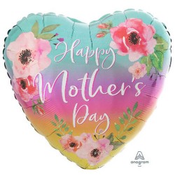 Μπαλόνι Foil Καρδιά “Happy Mothers Day” Λουλούδια & Όμπρε