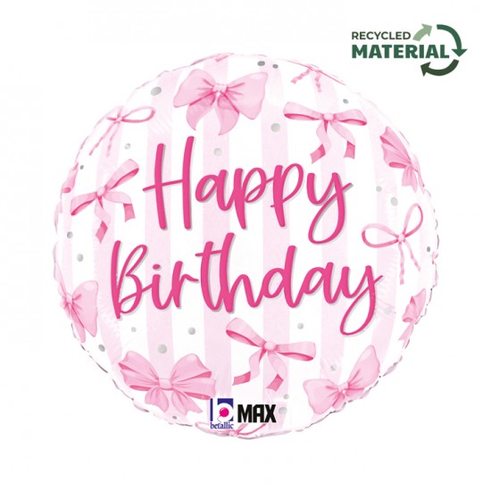 Μπαλόνι Foil 18” Ροζ Φιόγκοι ‘Happy Birthday’