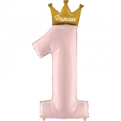 ΜΠΑΛΟΝΙ FOIL ΑΡΙΘΜΟΣ 1 ΡΟΖ ΜΕ ΚΟΡΩΝΑ PRINCESS