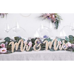Ξύλινο διακοσμητικό τραπεζιού Χρυσό Mr & Mrs