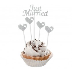 Οδοντογλυφίδες Just Married Ασημί Glitter (5 τεμ)