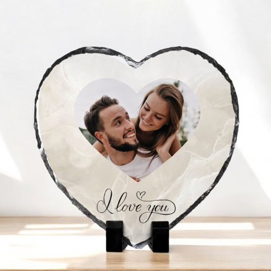 Πέτρινη Κορνίζα Καρδιά με Φωτογραφία – I love you