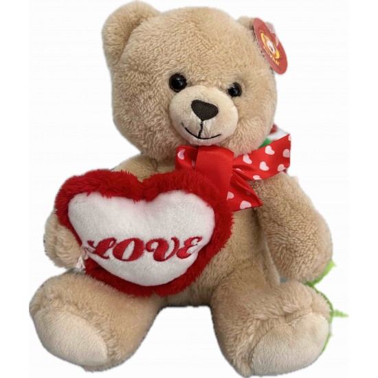 Αρκουδάκι με Φιόγκο και Καρδιά 23cm (Τυχαία Επιλογή)