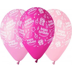 Μπαλόνι Λάτεξ 12" Happy Bday Ροζ Αποχρώσεις