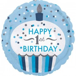 Μπαλόνι Foil Για Γενέθλια 1st Birthday Boy Cupcake Που Ιριδίζει