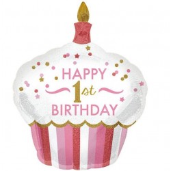 Μπαλόνι Foil Για Γενέθλια Cup Cake 'Happy 1st Birthday' Κοριτσάκι