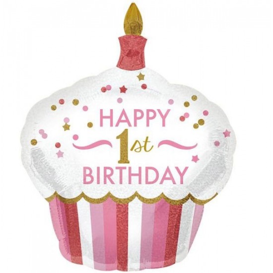Μπαλόνι Foil Για Γενέθλια Cup Cake 'Happy 1st Birthday' Κοριτσάκι Μπαλόνι Foil Για Γενέθλια Cup Cake 'Happy 1st Birthday' Κοριτσάκι