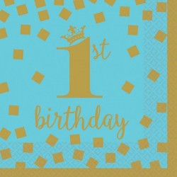Χαρτοπετσέτες Μικρές 1st Birthday μπλε & χρυσό (16τεμ)