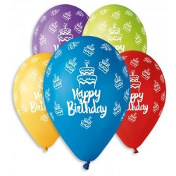 Μπαλόνι Λάτεξ 12" Happy Birthday Cake - Σε 5 Χρώματα