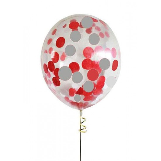 Διάφανο μπαλόνι γεμισμένο με Κόκκινο & Ασημί κονφετί
