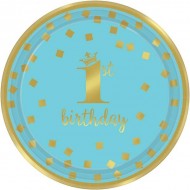Πιάτα "1st Birthday"μικρά μπλε & χρυσό (8 τεμ)