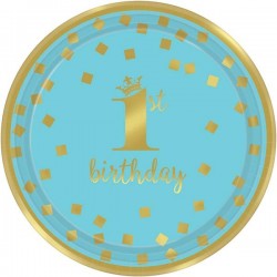 Πιάτα "1st Birthday"μικρά μπλε & χρυσό (8 τεμ)